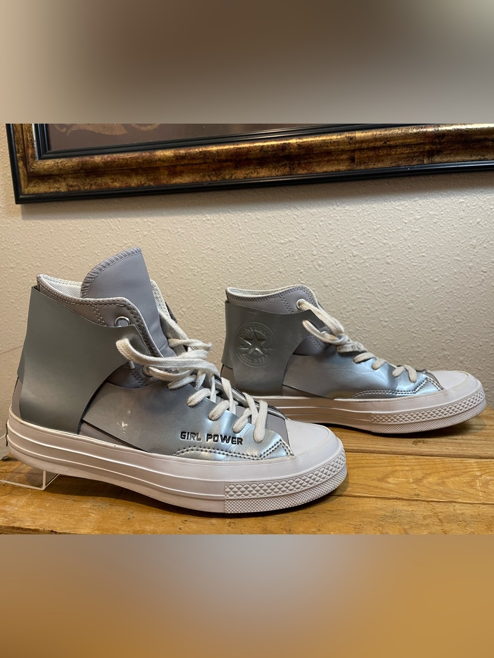 Converse Chuck 70 High Metallic Silver "Girl Power" Size 9